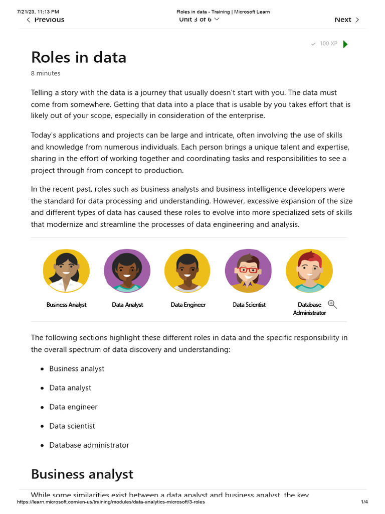 Roles in Data - Training - Microsoft Learn | PDF