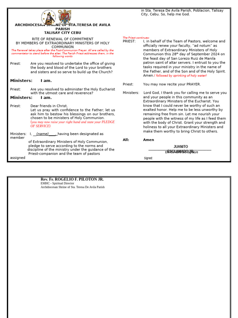 Emhc Renewal of Commitment 14 | PDF