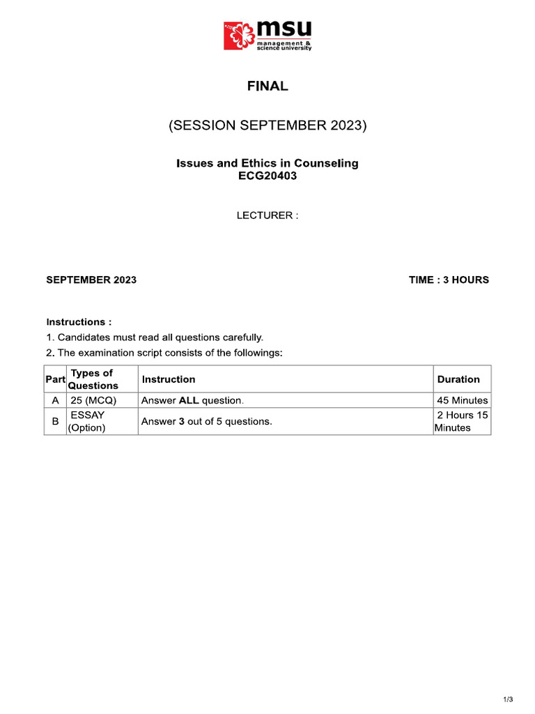 Past Year Paper - Final - 2023 09 | PDF