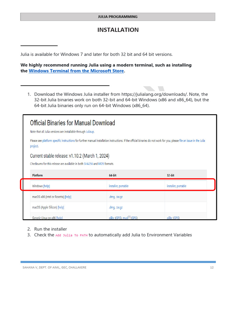 Julia Installation Pdf