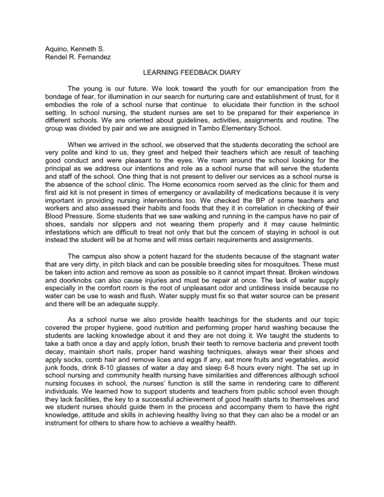 Nursing Students' Learning Feedback Diary | PDF