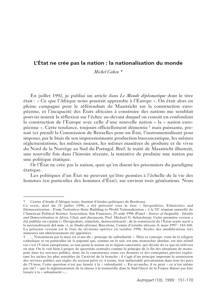 L'État Ne Crée Pas La Nation: La Nationalisation Du Monde: Michel Cahen ...