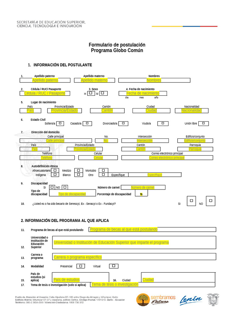 Formulario de Postulación Senescyt0544370001623709922 | PDF