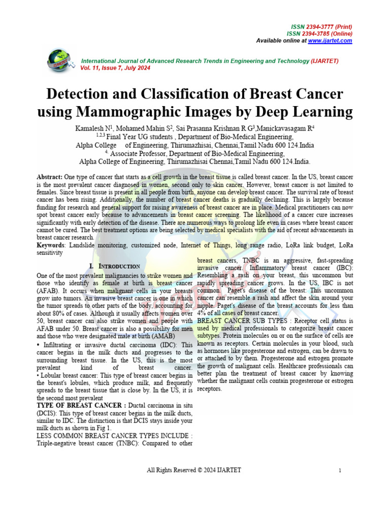 Detection and Classification of Breast Cancer Using Mammographic Images ...