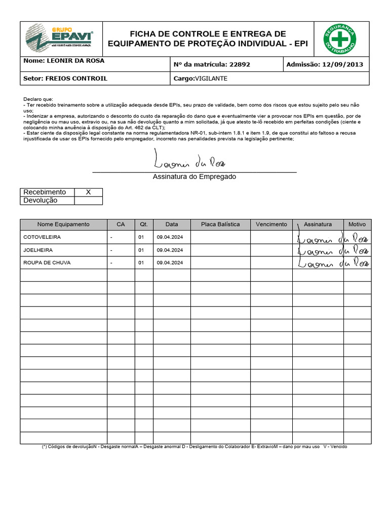 Ficha de Epi - Vig PDF | PDF