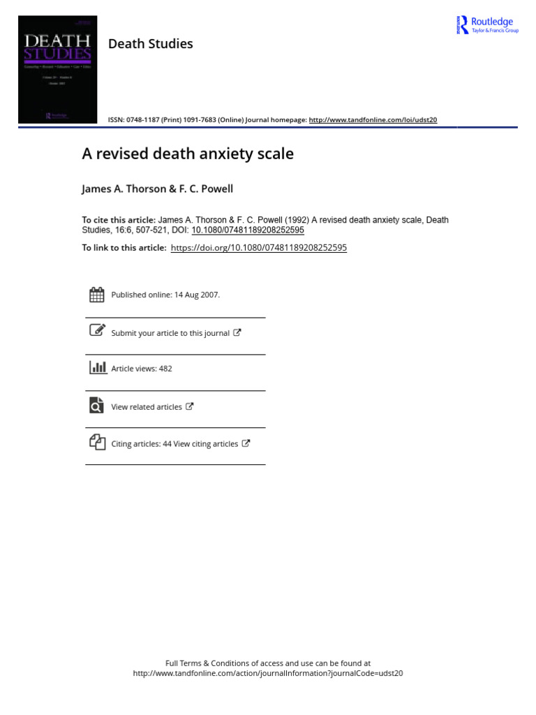 Areviseddeathanxietyscale | PDF