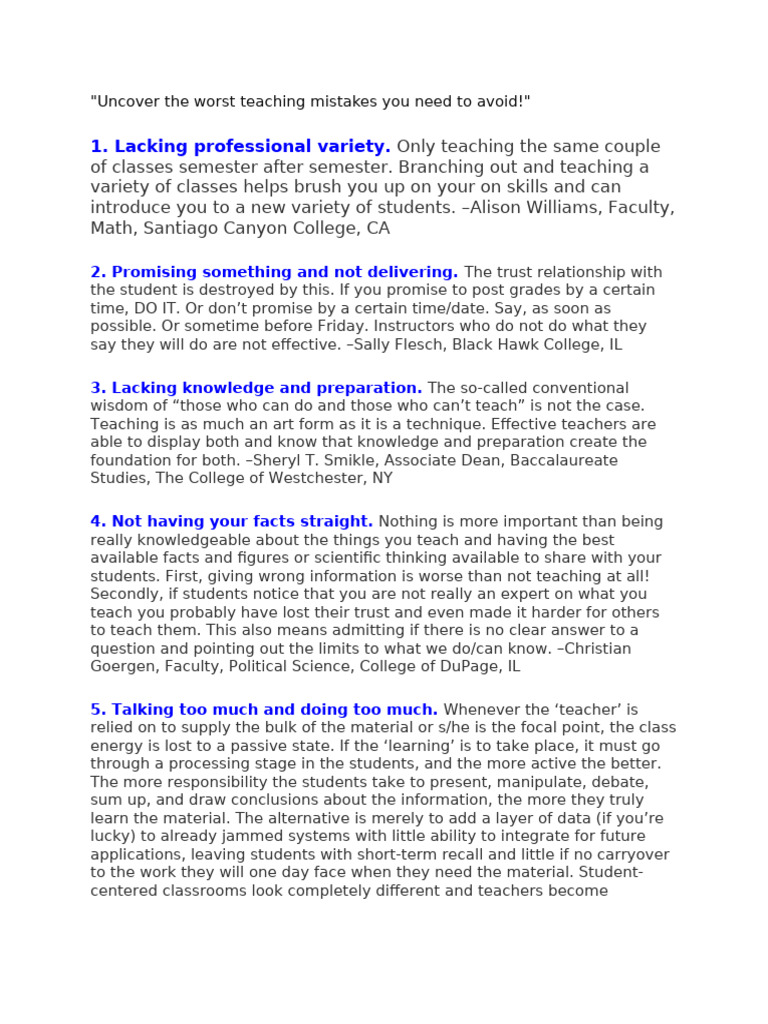 Uncover The Worst Teaching Mistakes You Need To Avoid | PDF