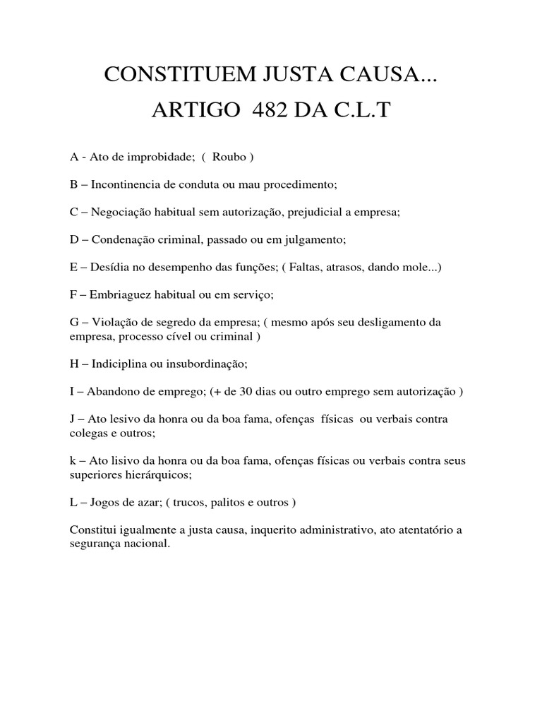 Artigo 482 CLT | PDF