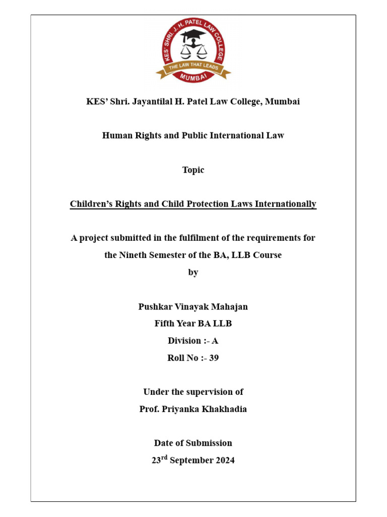 A 39 fifth year ba llb pushkar vinayak mahajan children s right and