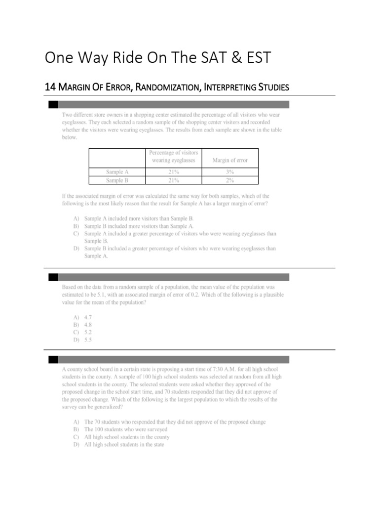 One Way Ride On The Sat & Est (Margin of Error, Randomization ...