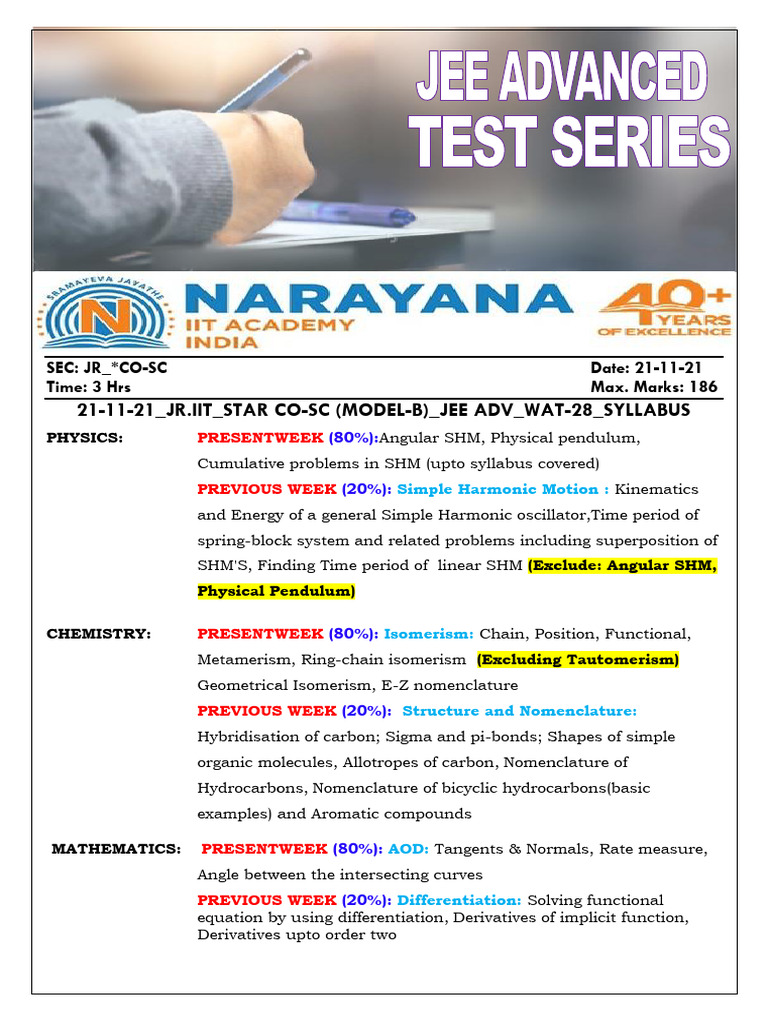 24-11-21 JR - Iit Star Co-Sc (Model-B) Jee Adv 2016 (P-I) Wat-28 QP | PDF