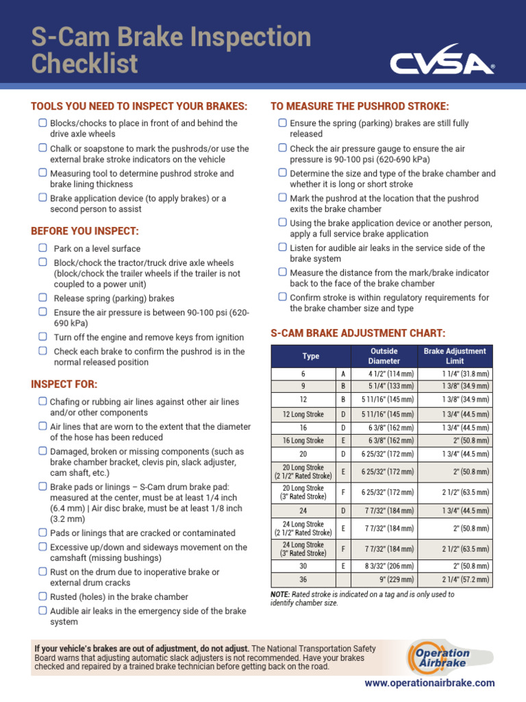 Brake Inspection Check List 1 | PDF