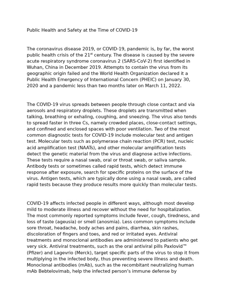Public Health at The Time of COVID-19 | PDF | Virus | Self-Improvement
