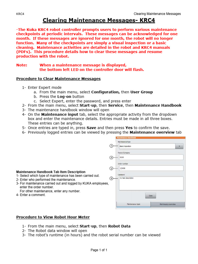 Clearing Maintenance Messages - KRC4 | PDF
