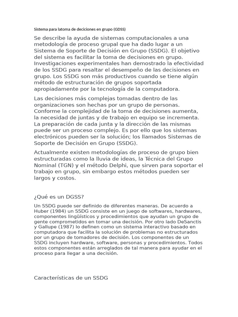 Sistema para La Toma de Desiciones de Frupo (DGSS) | PDF | Toma de ...