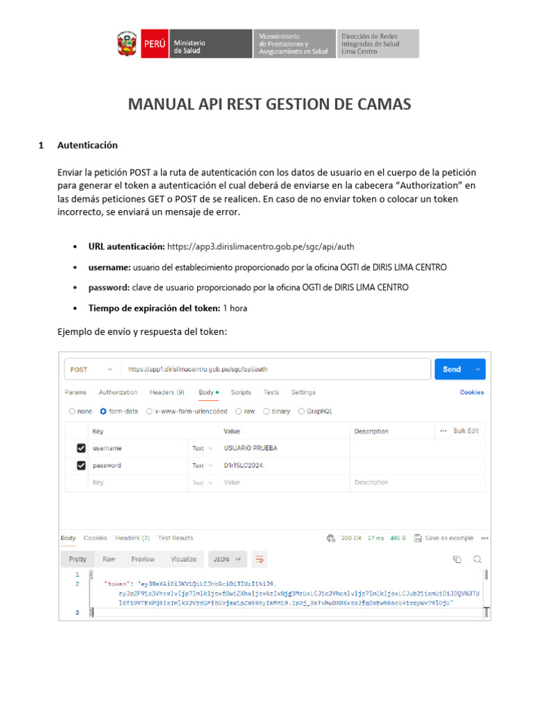 Manual de Usuario Del API Del Sistema de Gestion de Camas | PDF ...