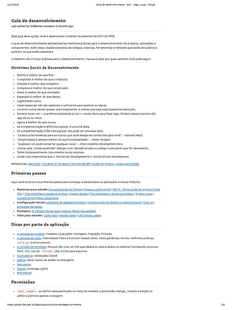 Guia de Desenvolvimento Wiki Cdgs Suap GitLab | PDF