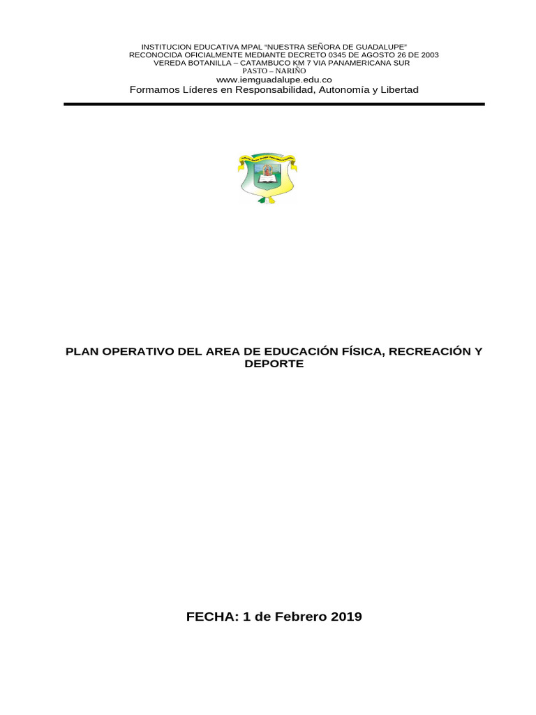 Plan de Area Ed Fisica 2019-Guadalupe-Modificaciones | PDF