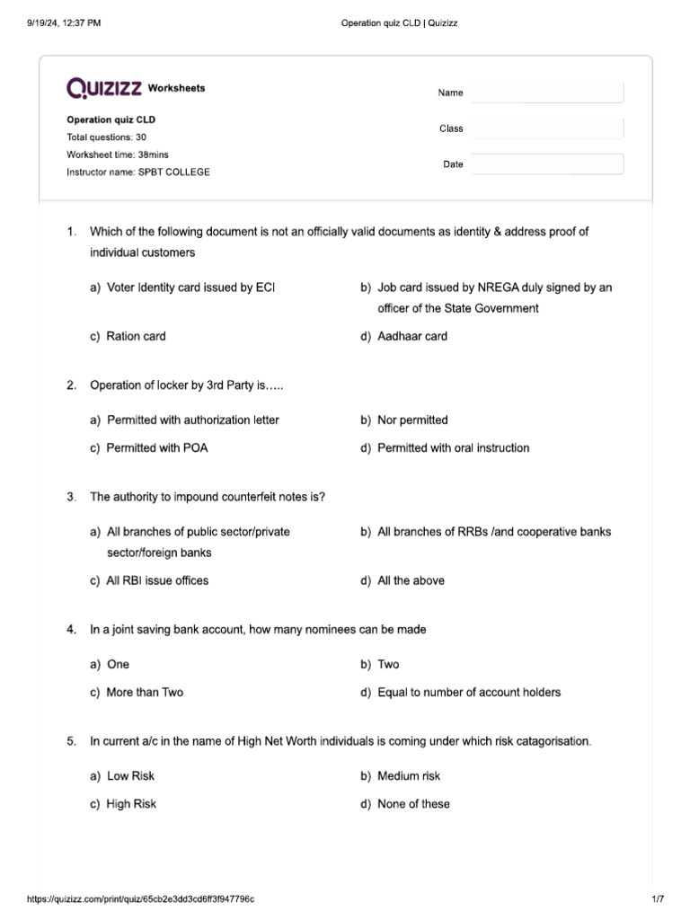 Quiz With Answers | PDF