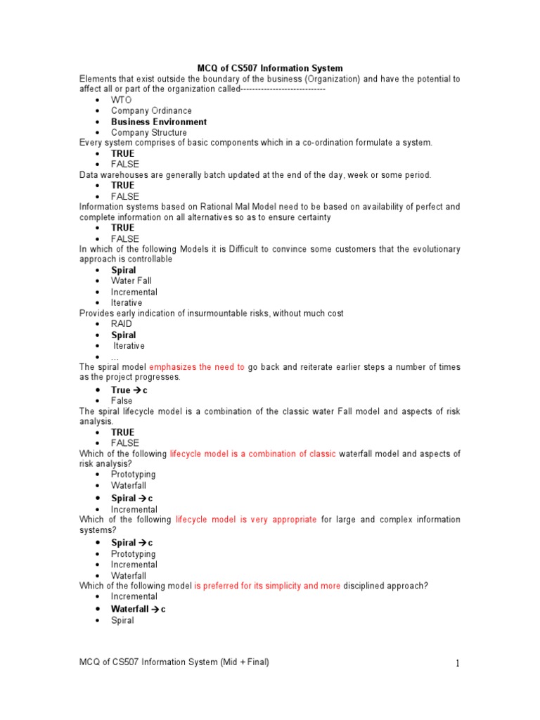 MCQ CS507 PDF Software Prototyping Information System