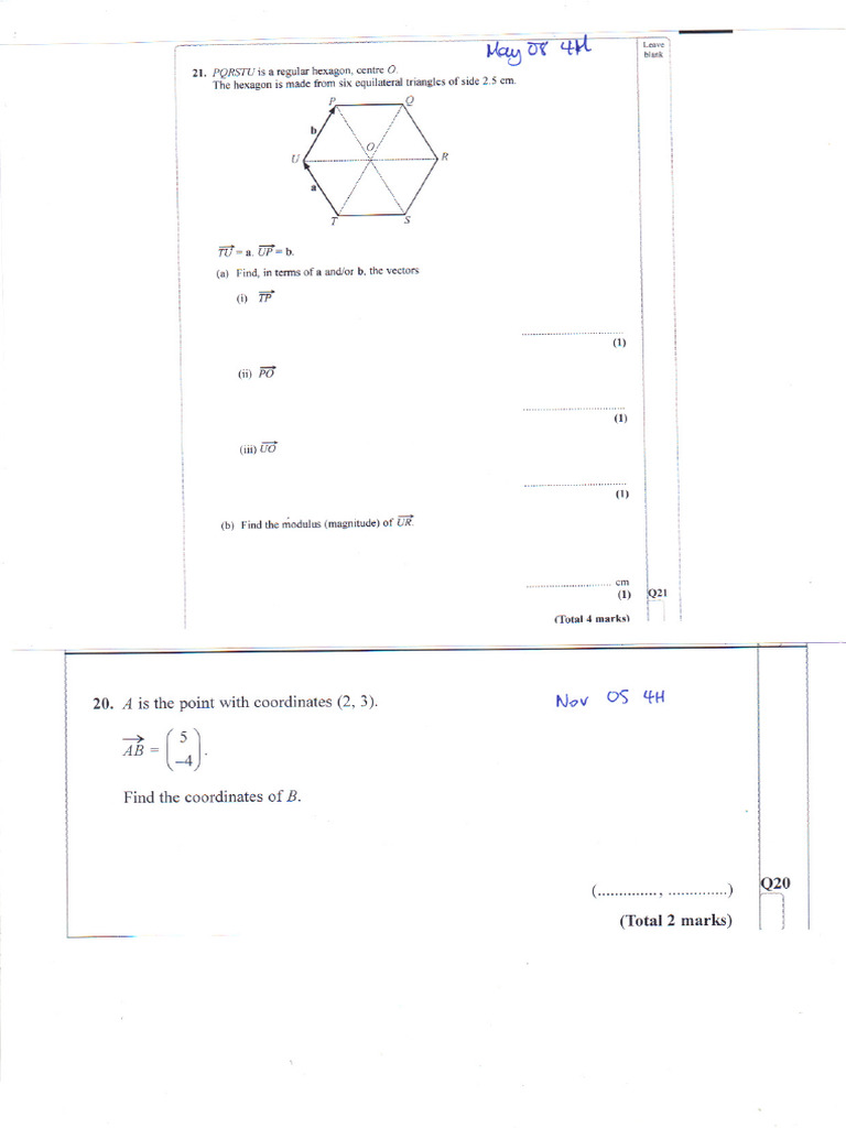 5c Vectors Practice Questions | PDF