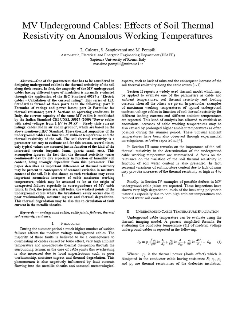 MV Underground Cables Effects of Soil Thermal Resistivity On Anomalous ...