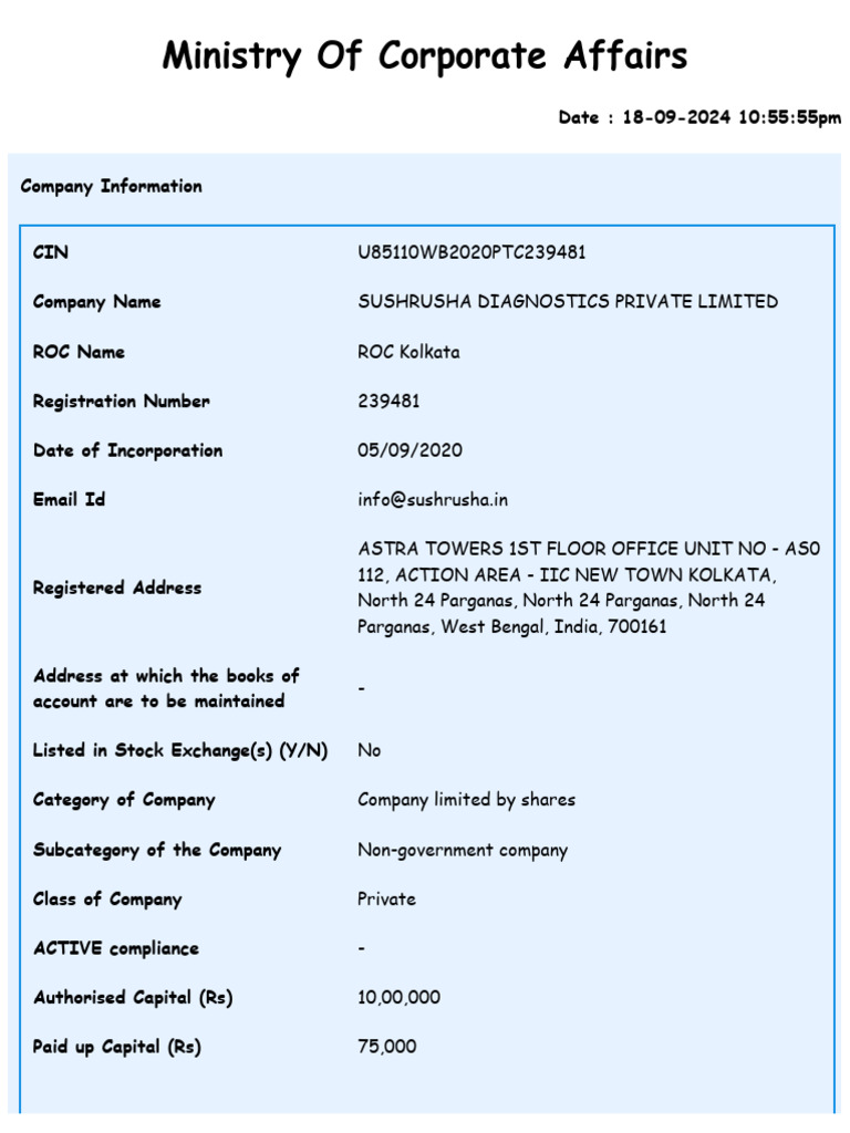 Ministry of Corporate Affairs - MCA Services | PDF