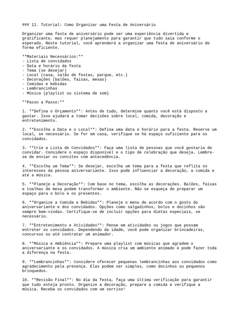 11 tutorial como organizar uma festa de anivers rio pdf