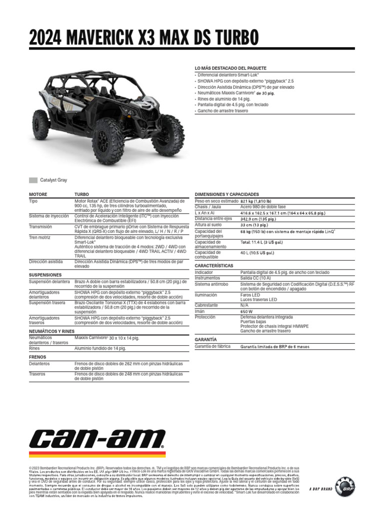 Ficha Técnica Can-Am Maverick X3 Max DS Turbo | PDF | Tracción en las ...