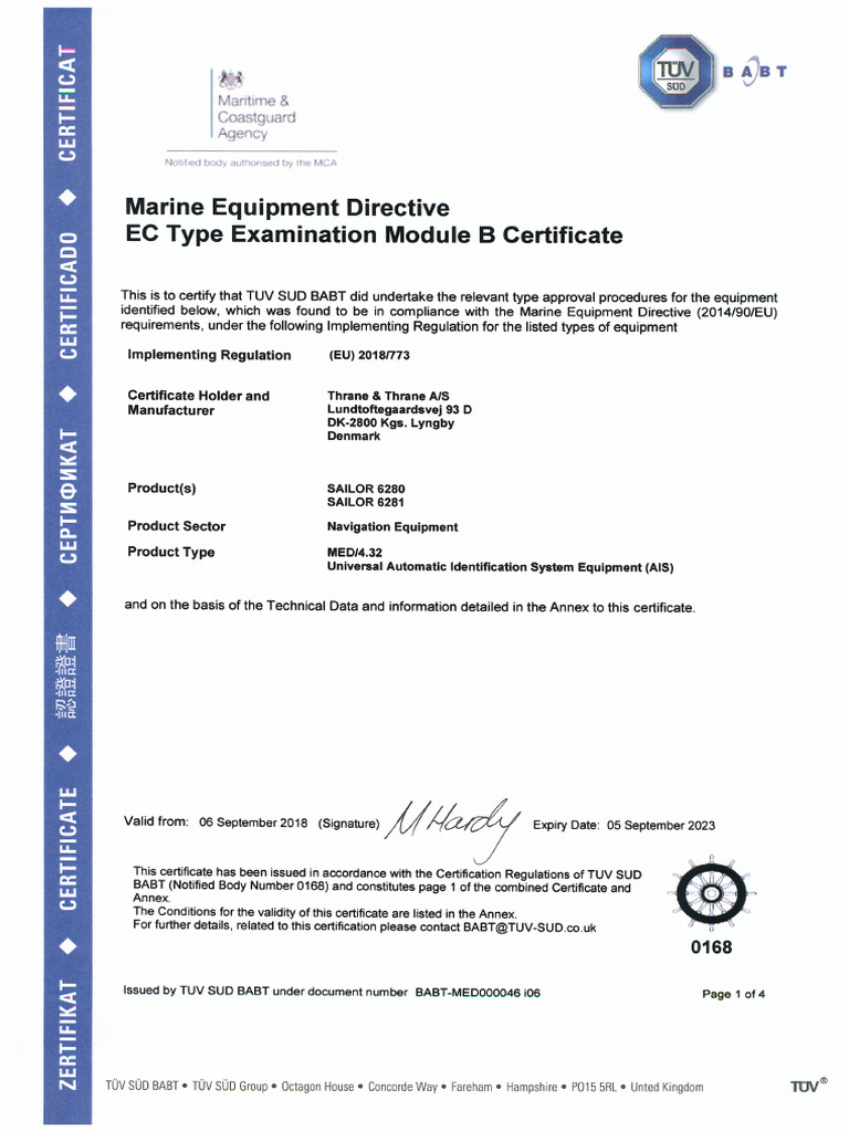 Sailor 6280 6281 Ais System Ec Type Examination Module B Tuv | PDF