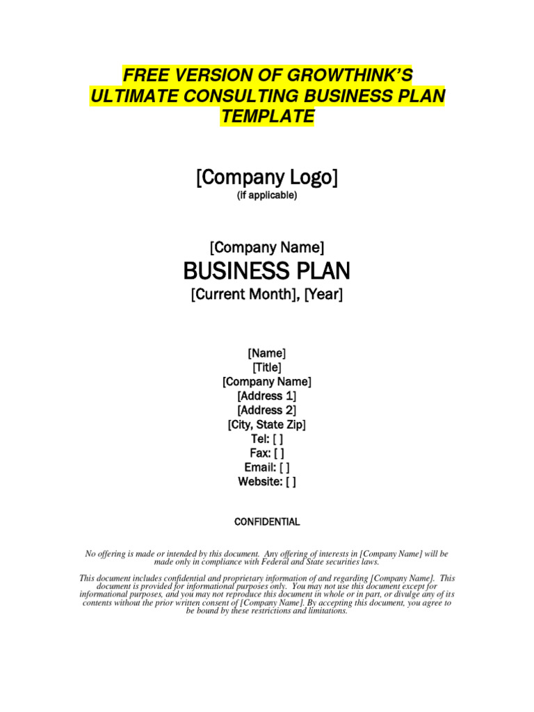 Free Version of Growthinks Consulting Business Plan Template | PDF
