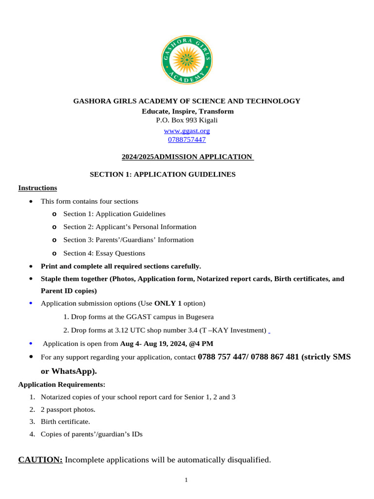 GGAST+Enrollment++Form+2024 2025+Academic+Year | PDF