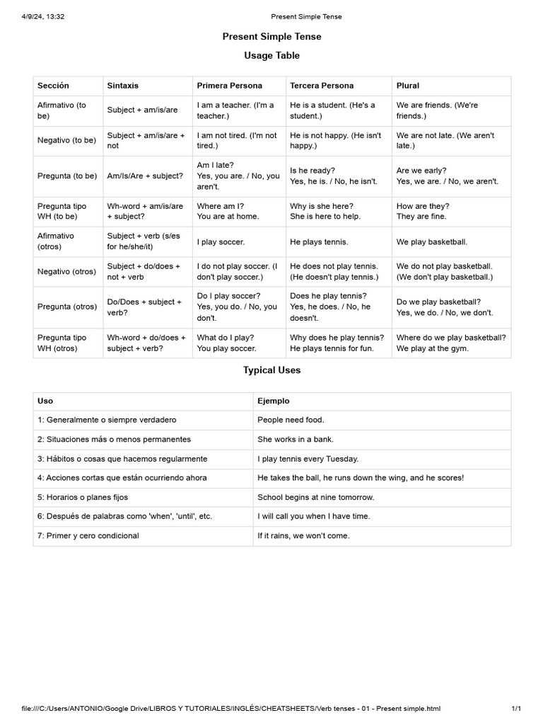 Verb Tenses - 01 - Present Simple | PDF