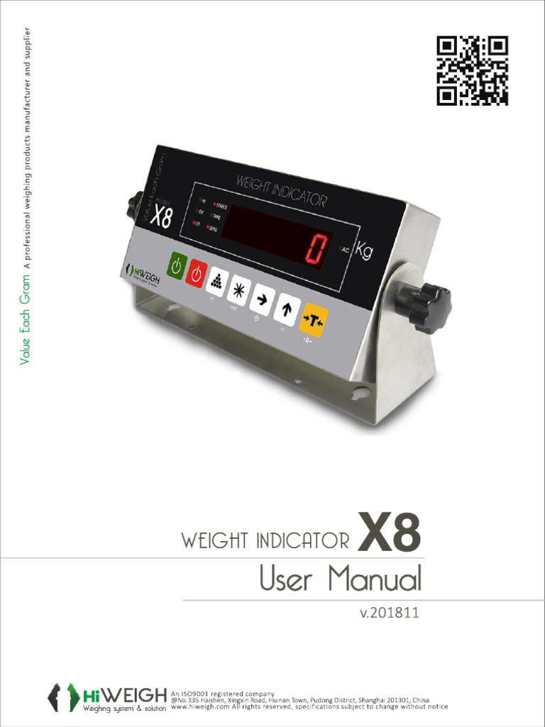 X8 Weighing Terminal User Manual | PDF | Calibration | Power Supply