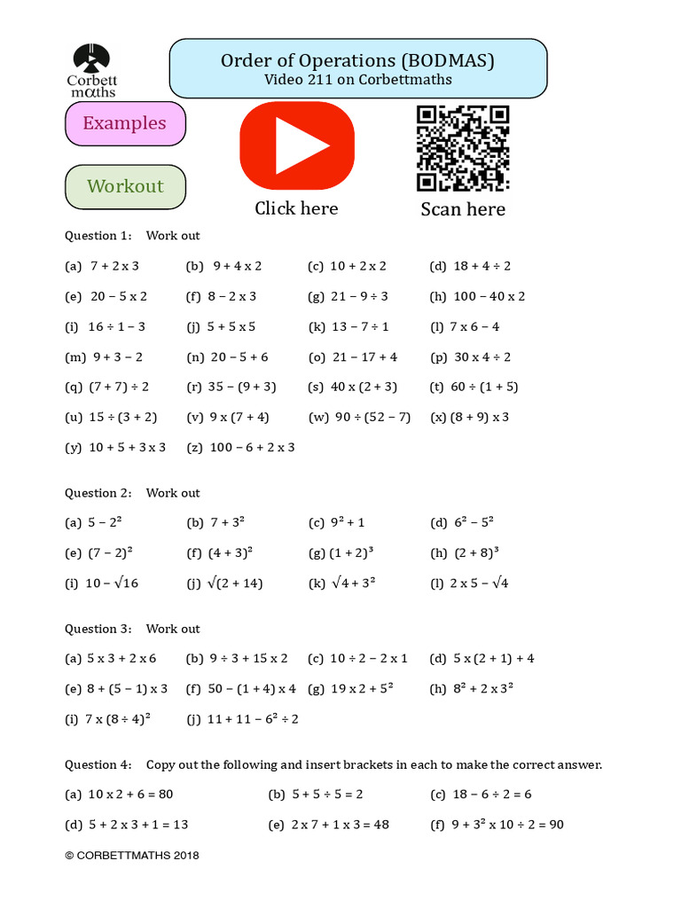 Order of Operations Exercise 211 PDF | PDF