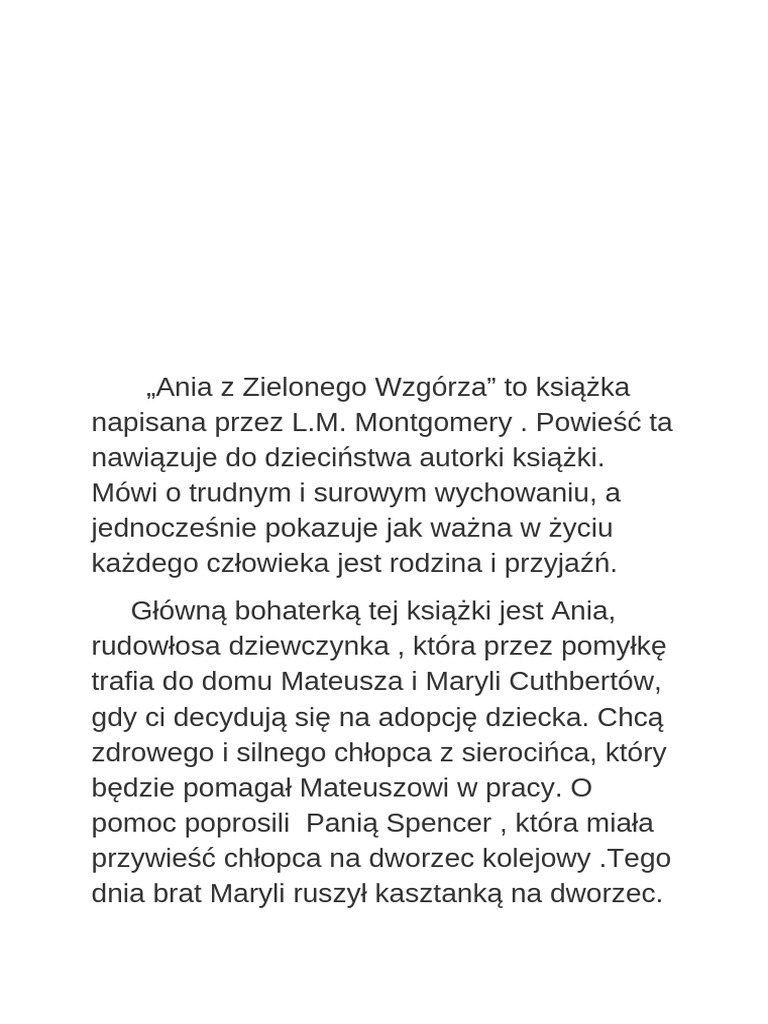 Ostatni Dzwonek Ania Z Zielonego Wzgórza Ania Z Zielonego Wzgórza | PDF