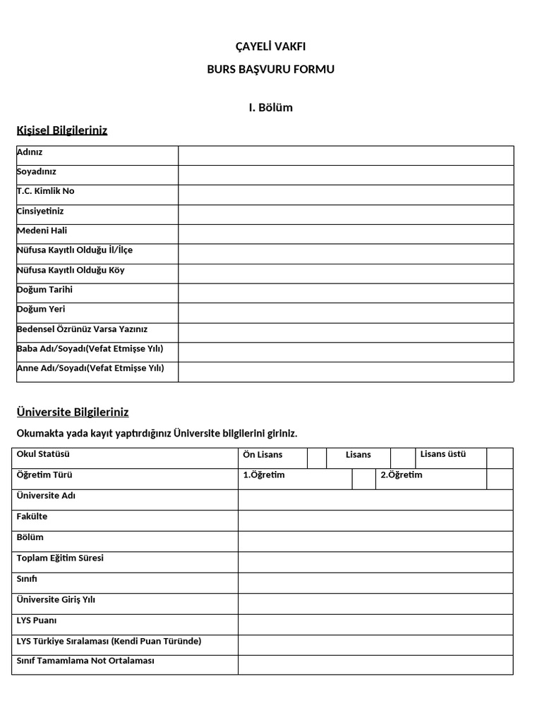 Yeni Burs Formu | PDF