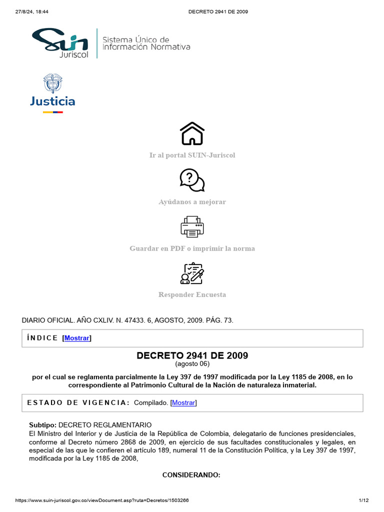 Decreto 2941 de 2009 | PDF