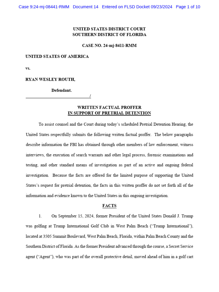 Pretrial Detention Proffer for Routh Case | PDF | Donald Trump | Law