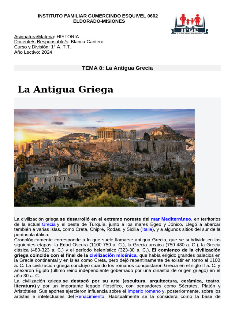 Tema 8 La Antigua Grecia | PDF