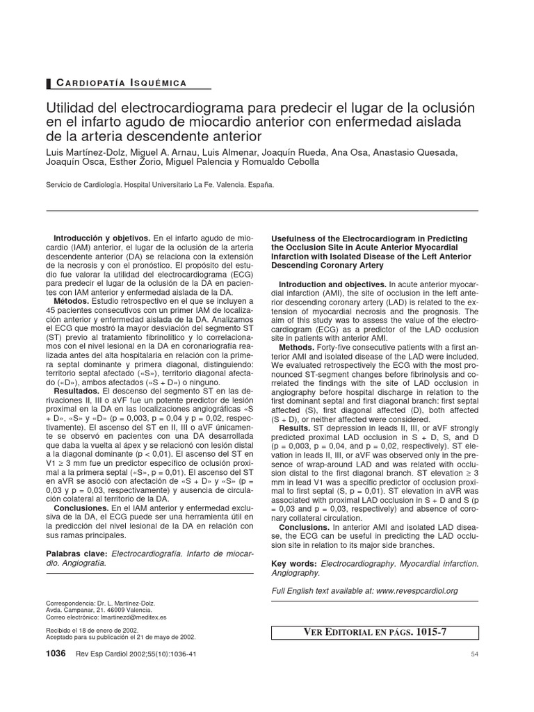 2002 Utilidad Del Electrocardiograma para Predecir El Lugar de La ...