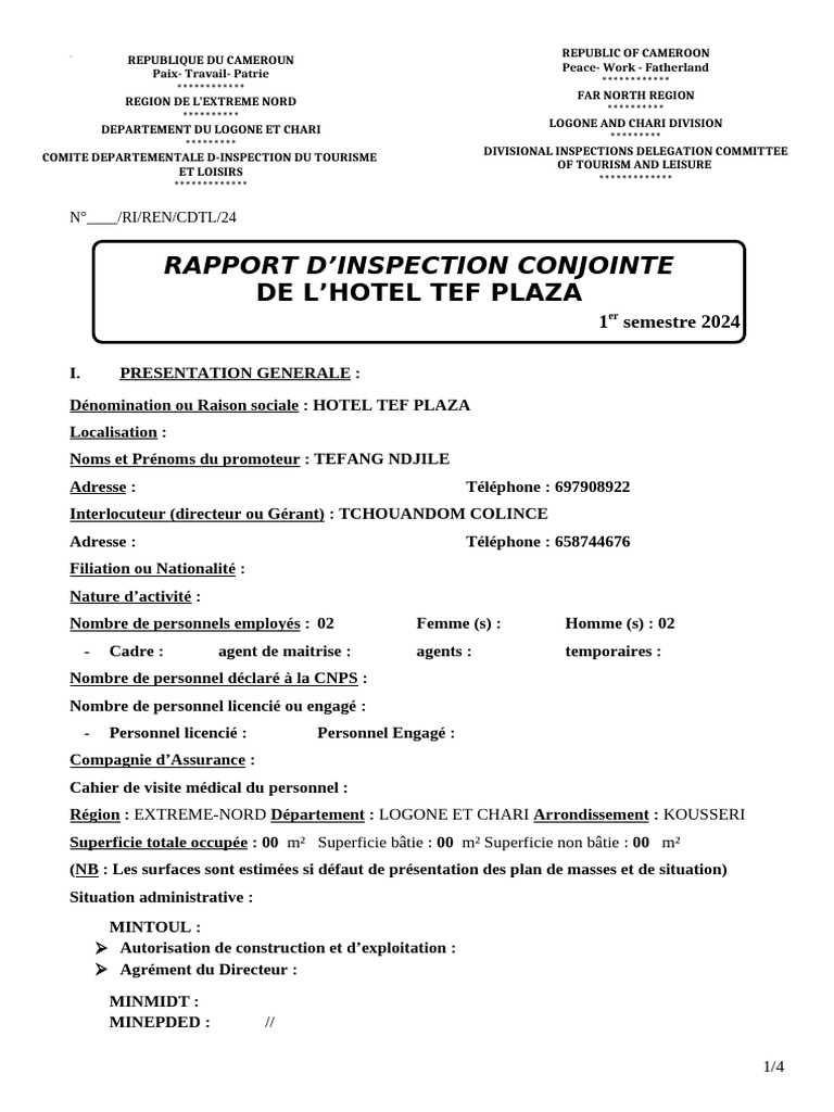 Rapport D'inspection de Mintoul Hotel Tef Plaza | PDF