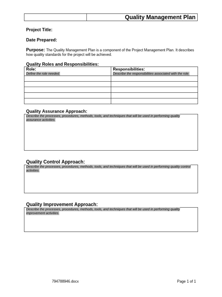 P-Quality Management Plan | PDF | Career & Growth | Business