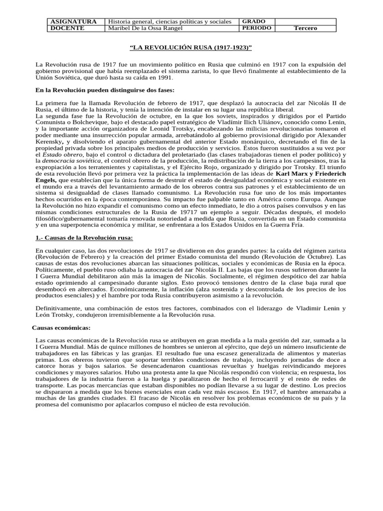 Causas y fases de la Revolución Rusa | PDF | Imperio ruso | Vladimir Lenin