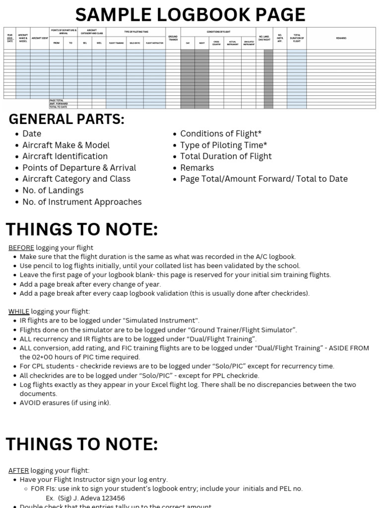 Sample Logbook 2023 | PDF | Flight Instructor | Aerospace