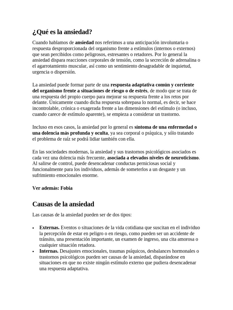 Qué Es La Ansiedad | PDF