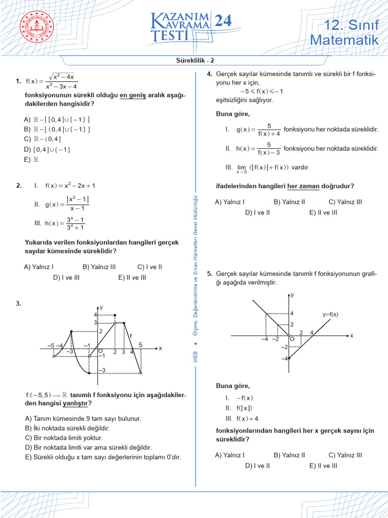 Sureklilik Math Test2 | PDF