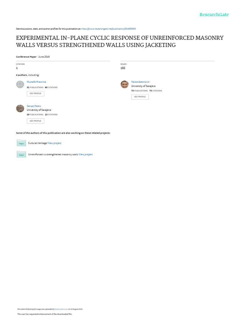 Experimental In-Plane Cyclic Response of Unreinforced Masonry Walls ...