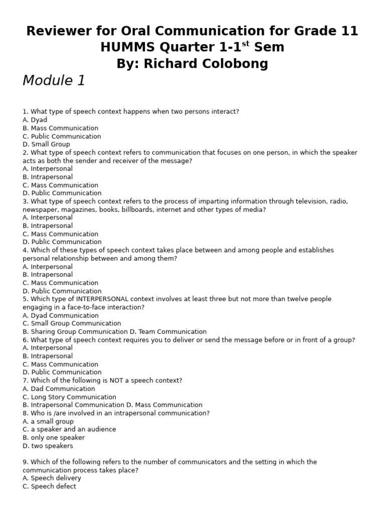 Reviewer For Oral Communication For Grade 11 | PDF