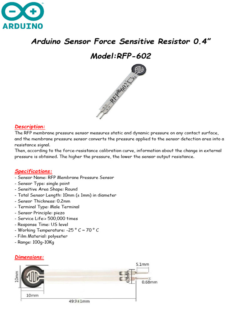 Sensor de Fuerza FSR RFP602 | PDF